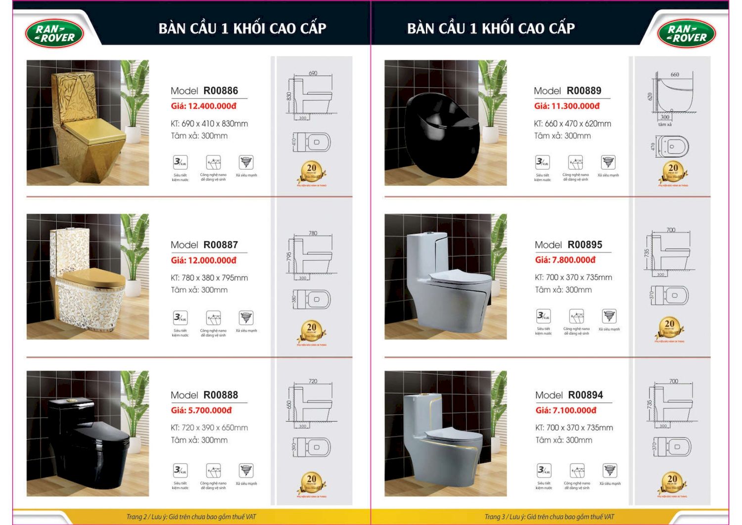 Thiết bị vệ sinh RANROVER Catalogue và Bảng giá mới nhất /Page2